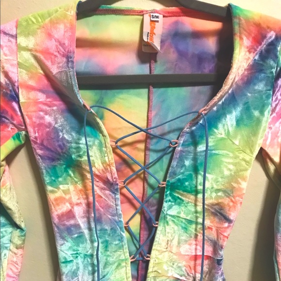 J Valentine Dolls Kill synesthesia festival rave tie dye velvet bodysuit - Picture 11 of 11